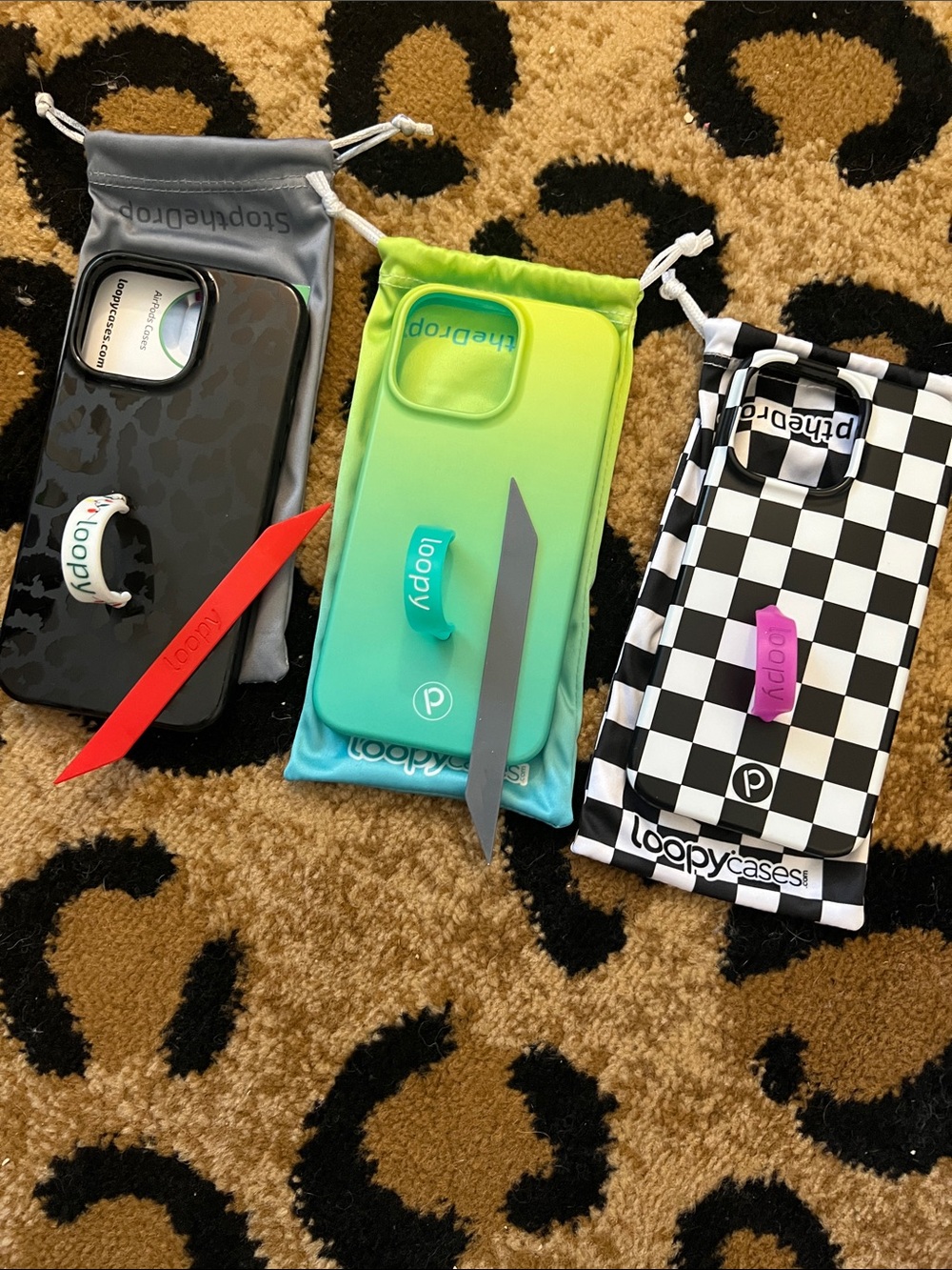 Loopy Case Bundle of 3 Black Leopard, Green Ombré & Checkerboard 6.7 Pro
